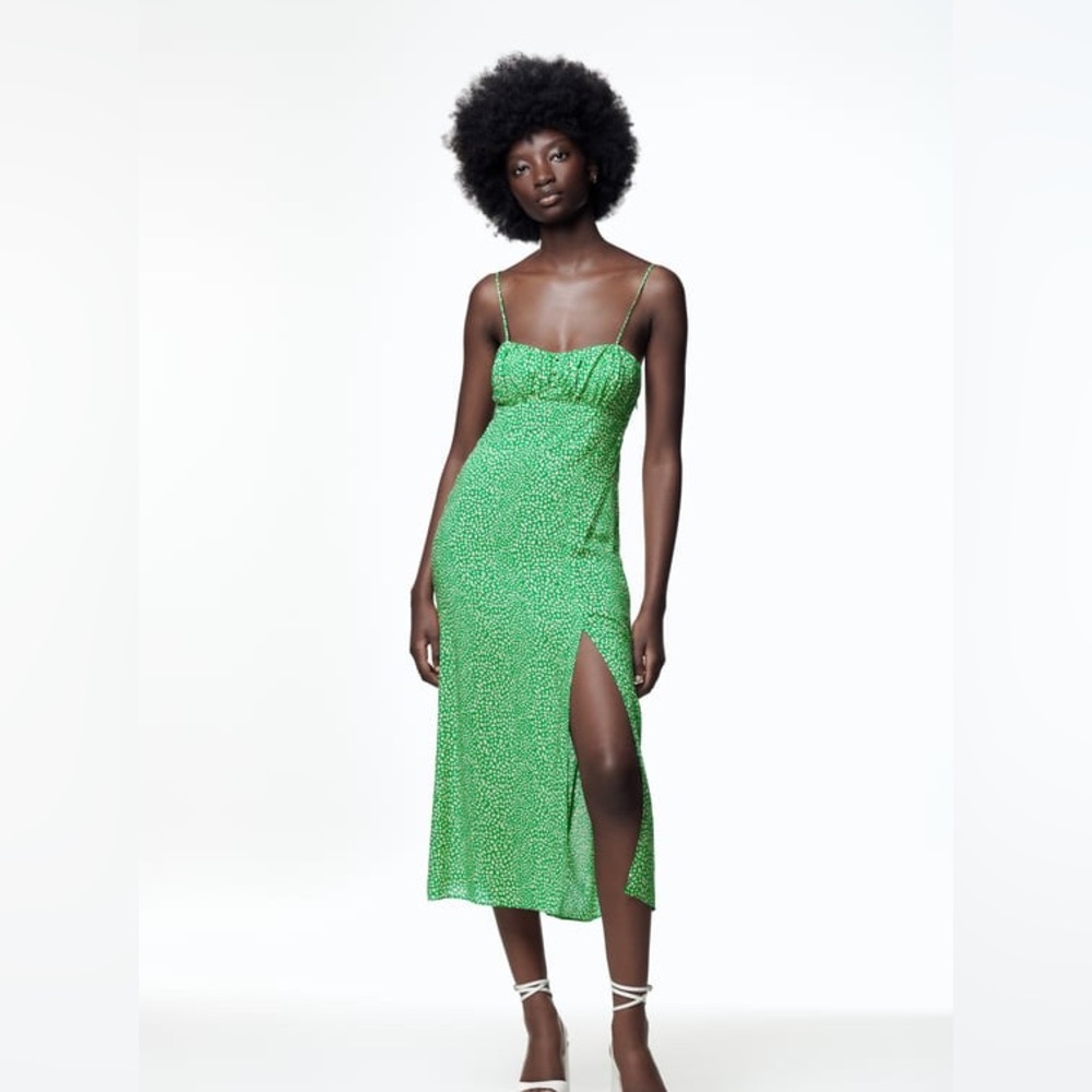 Green Zara MIDI Dress- size M- New with tags